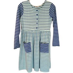 Hanna Anderson blue striped 100% cotton dress 150cm girls size 12
